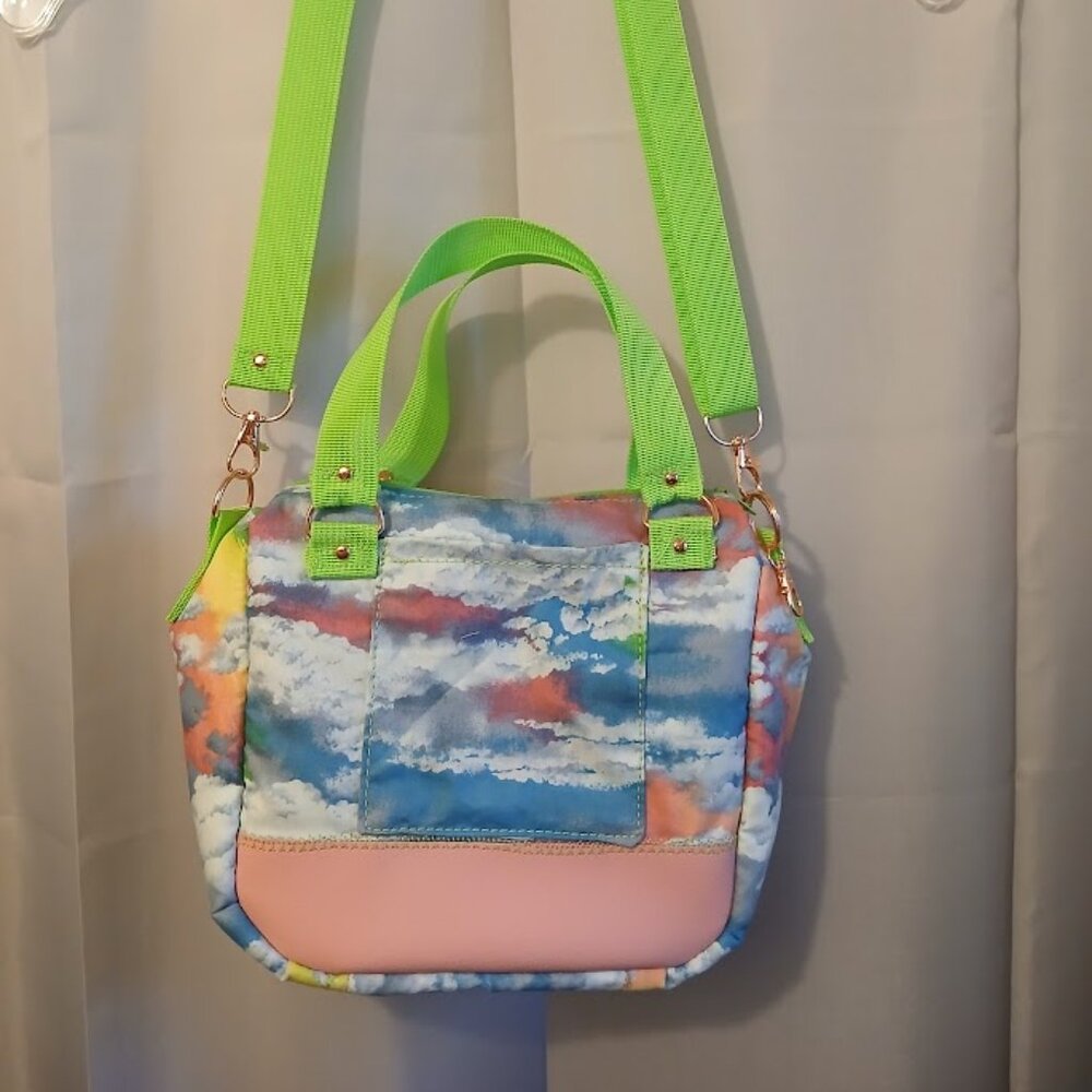 New Rainbow Clouds Sky print Crossbody Stachel Purse Bag Small Blue Pink Green